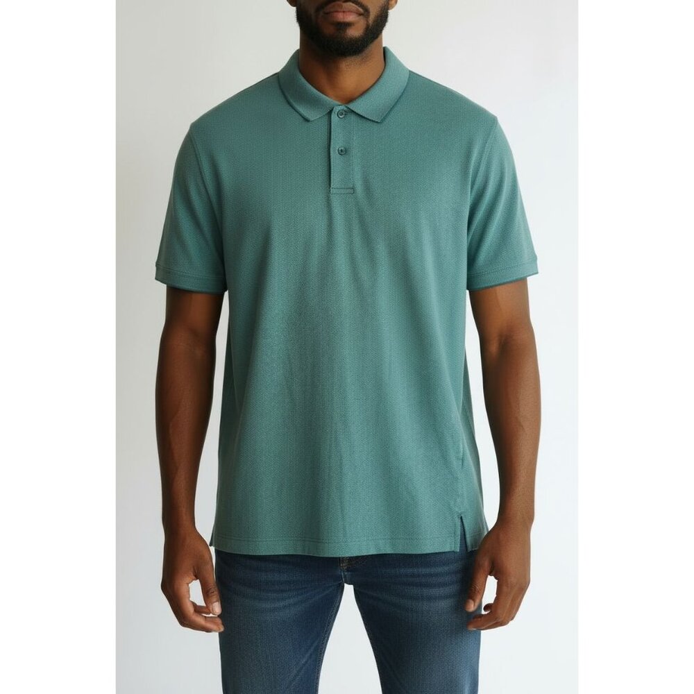 David Taylor Collection XL Teal Polo Shirt Herringbone Pattern 60% Cotton 40% Po